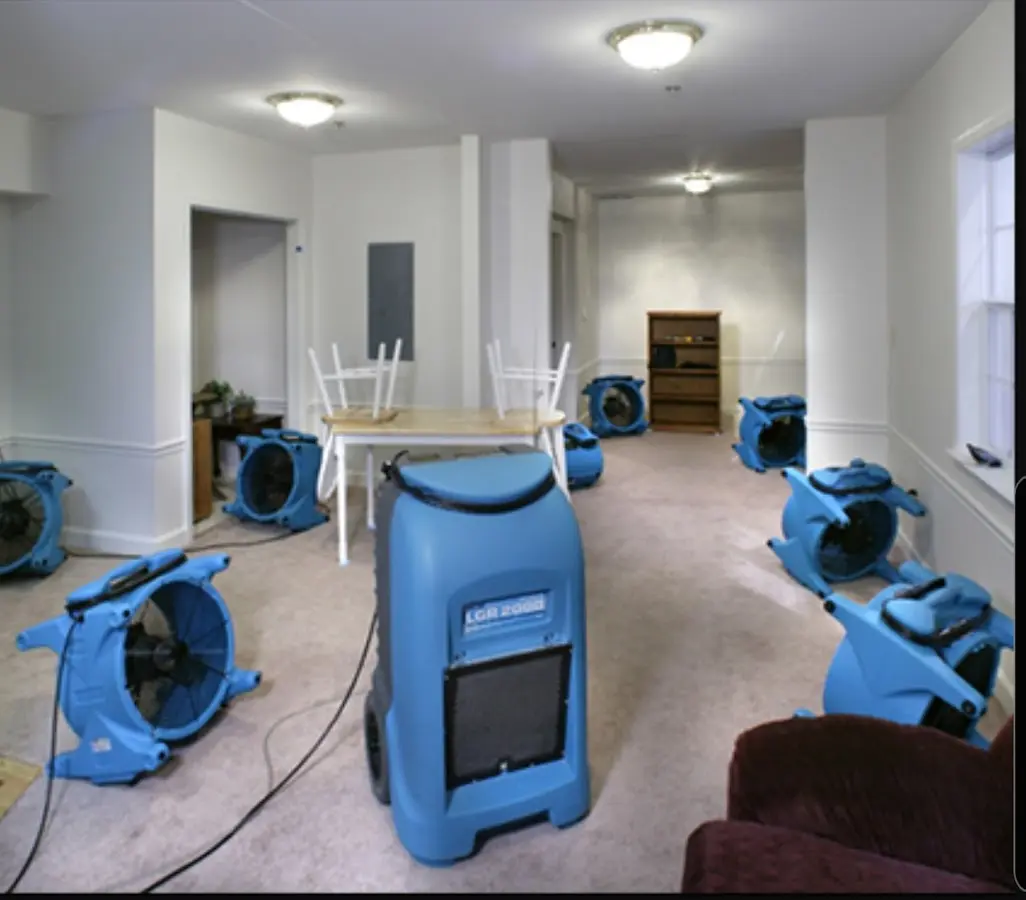 Air movers and dehumidifier setup for Water Damage Restoration in Ceres
